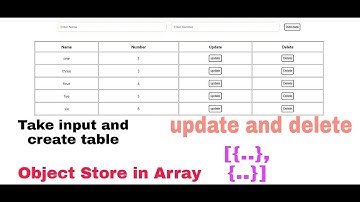 Take value form user and make table || Edit  and Delete data from table || Object store in Array