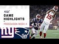 Giants vs. Patriots Preseason Week 4 Highlights | NFL 2019