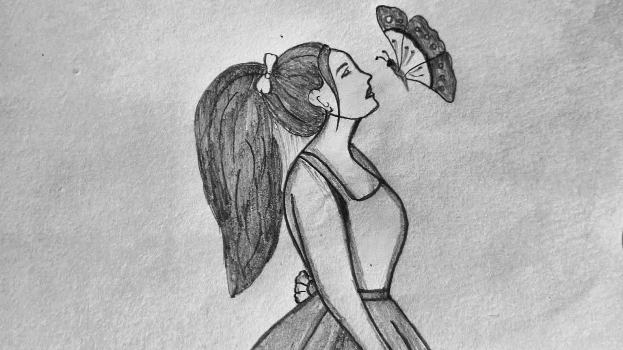 Girl playing with butterfly sketch step by Step Drawing || How to draw girl with butterfly || Art