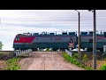 RailWay. Russian railroad crossing. Doubleheader locomotives & gondola cars/ Грузовой с полувагонами