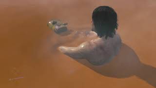 Death Stranding: Sam enters the pool with style and BB goes for a swim