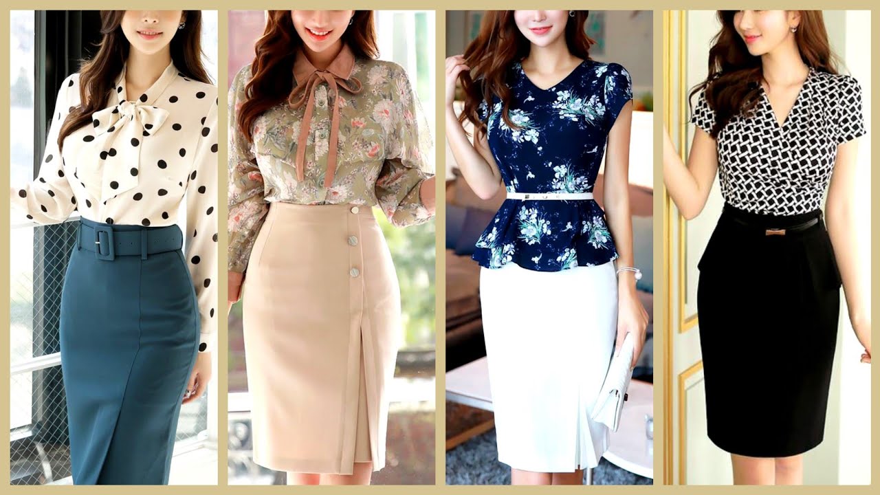 Beautiful high waisted belted pencil skirts / with floral chiffon ...