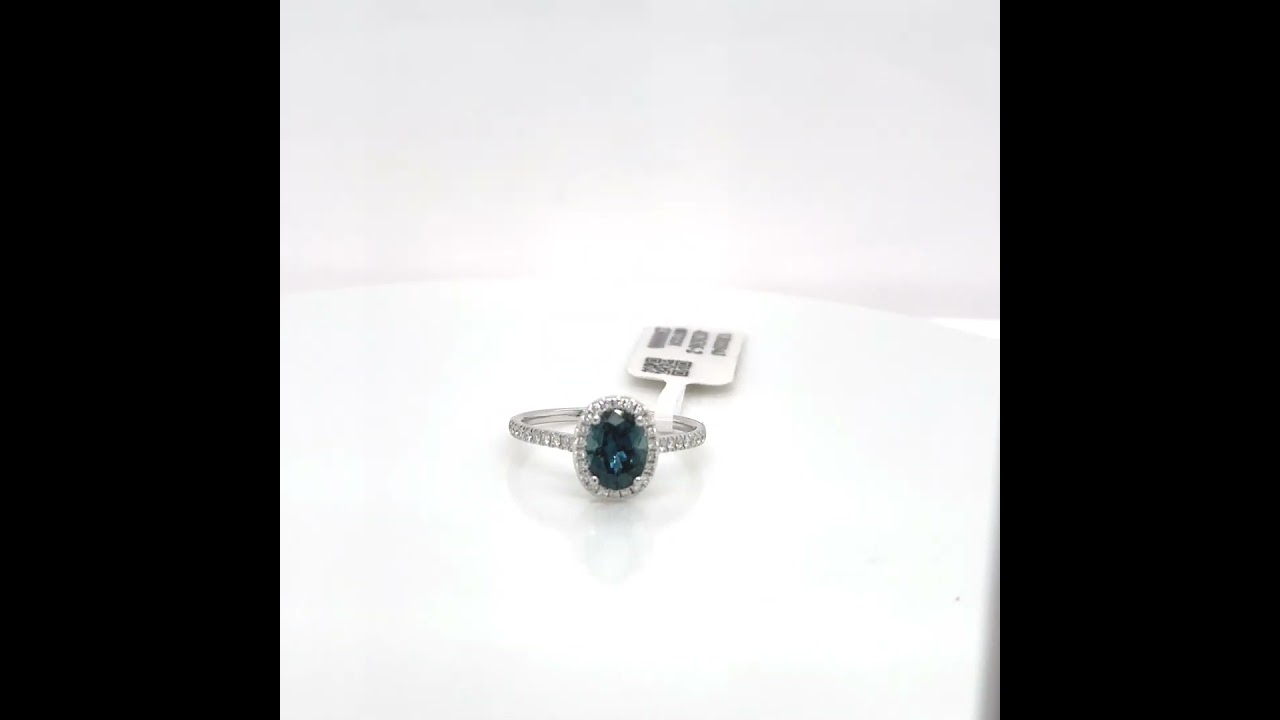 Montana Sapphire Oval Teal & Diamond Halo Ring 14K White Gold