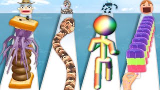 SANDWICH RUNNER vs SNAKE RUN RACE vs TALL MAN RUN vs POPSICLE STACK - Quadruple Gameplay
