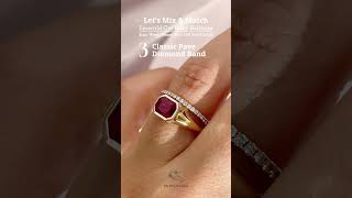 Mix & Match a top quality Emerald cut Ruby solitaire ring bezel set with 5 beautiful  wedding rings