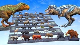 40 Wild Animals vs T Rex DINOSAUR Running Race Down Zigzag Course Animal Revolt Battle Simulator screenshot 2