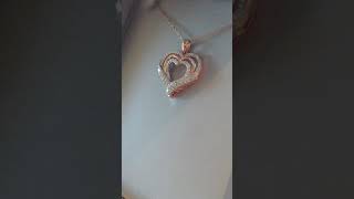 ZALES Sterling Silver 14K Rose Gold 1/2ct Triple Heart Diamond Necklace