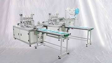 Commissioning disposable face masks making production line one plus two for UK customer 出口英國一拖二口罩機