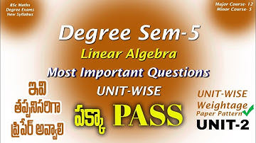 Degree Semester 5 - Linear Algebra Most Important Questions UNIT-WISE Weightage UNIT-2 UGExams 2025