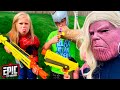 Nerf Battle: Hero Kidz Battle the Babysitter Thanos Pretend Play For Kids