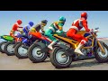 TEAM POWER RANGERS | SUPERHEROES Challenge Motorcycles Overcome Obstacle RAMP on Sea - GTA V Mods