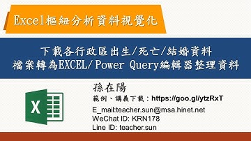 下載各行政區出生/死亡/結婚資料 & 將檔案轉為EXCEL & 利用【資料】/【從表格】轉置下載的檔案, & Power Query 編輯器整理資料:【Excel樞紐分析資料視覺化】05