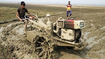 Cultivating in deep mud | Power Tiller |  Village Agriculture
