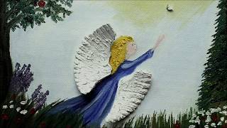 Angel and Dove sand dollar oil painting by Natalie Buske Thomas