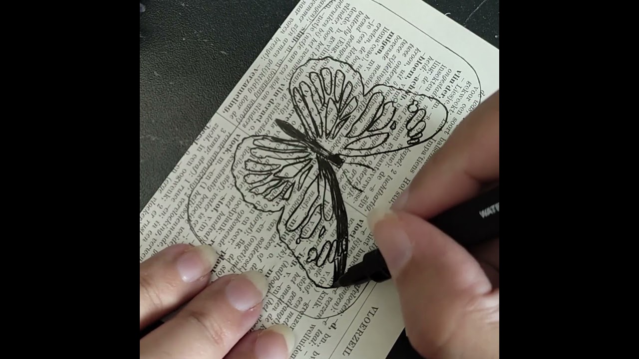Tiny drawing of a butterfly on dictionary book paper