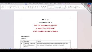 MCM511 Assignment No 01 Solution 2026  Solution  BY || Virtual Assign Lab ||