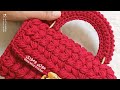 كروشية شنطة بغرزة الباف المائلة/غرزة الضفيرة بخيط المكرمية crochet bag with oblique puff stitch
