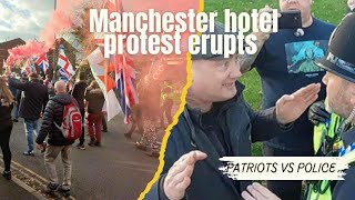 MANCHESTER HOTEL PROTEST ERUPTS INTO CHAOS! POLICE BULLY PATRIOTS!