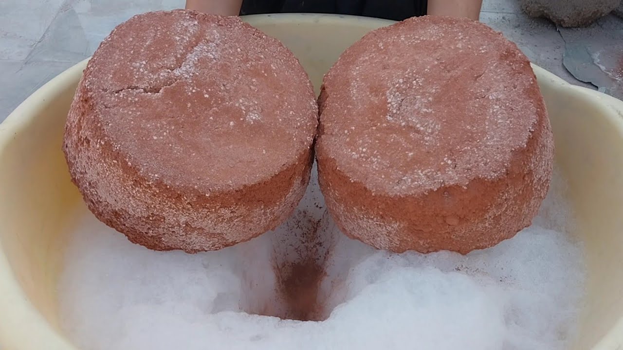 ASMR: Pure Red dirt damp giant Cake shapes Crumble in foamy water 💦