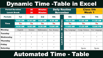 Create a Dynamic School Time Table in Excel Like a Pro
