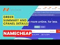 Namecheap Order Summary and Cpanel Details