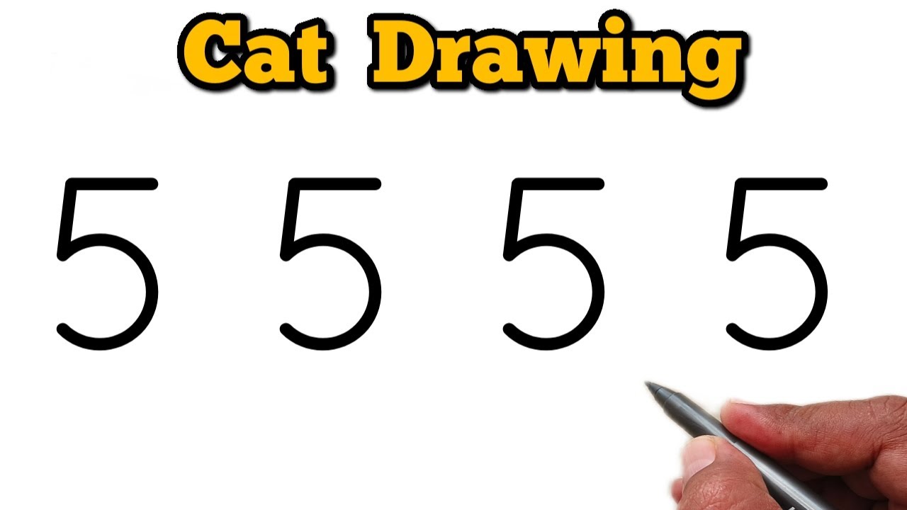 How to Draw a Cute Cat Using Number 5555 🐱 | Number Drawing Trick