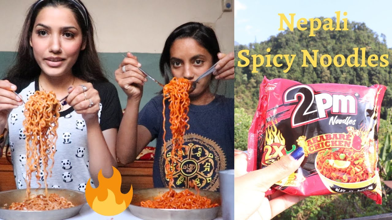 Spicy Noodle Challenge with sis in Hindi Nepali 2x spicy noodle 2pm Akabare Chicken Noodles
