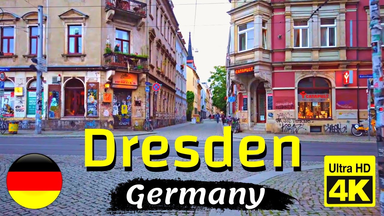 🇩🇪 Strolling in DRESDEN (Neustadt), Germany - Walking Tour from Alaunpark to Elbe - 4K 60fps UHD