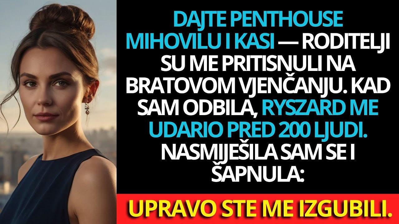 Na bratovom vjenčanju roditelji su tražili moj penthouse — tata me udario pred svima