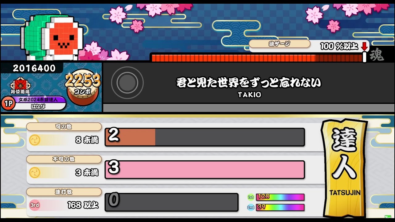 【ReMastDon】あおゐ段位道場2025 達人3曲目到達