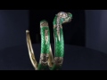 A magnificent 1840 ca green enamel diamond ruby rare snake bracelet