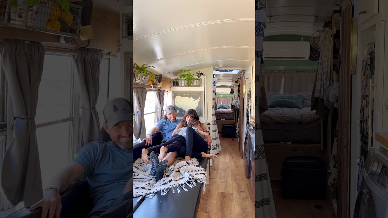 Converting our table into a couch in our skoolie 🚌