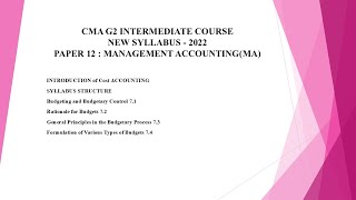 PAPER 12: MODULE-7,Budgeting CMA INTER-G2 MANAGEMENT ACCOUNTING(MA) TAMIL