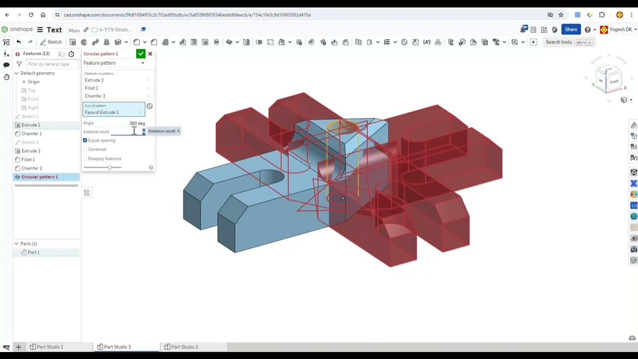 onshape Russia Basic Tutorial 2 Circular Patterns YouTube