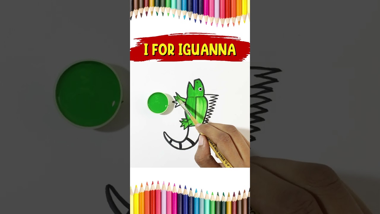 I for Iguana Drawing and Coloring | How to Draw Iguana Drawing and Coloring for kids 
