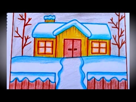 رسم سهل/تعلم كيف ترسم فصل الشتاء/تعليم الرسم خطوة بخطوة/رسم وتلوين