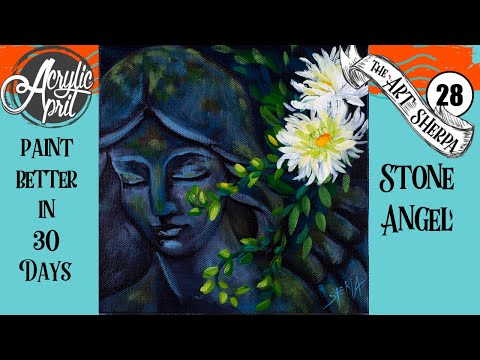 Stone Angel Easy Daily Painting  Step by step Acrylic Tutorials Day 28  #AcrylicApril2020