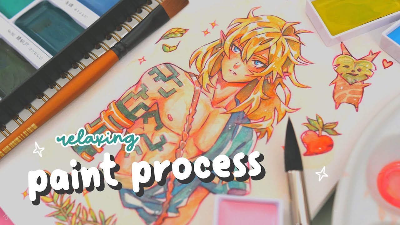 🌿 painting link from zelda totk 🍎 ft. kuretake 