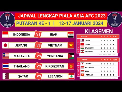 Jadwal Piala Asia Senior 2023 terbaru - Timnas Indonesia vs Irak - Klasemen