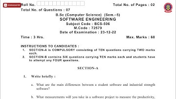 BSC 5TH SEM CS SOFTWARE ENGINEERING DEC 2022 | PTU