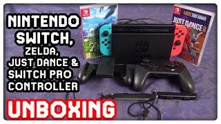 Nintendo Switch, Zelda Breath of the Wild, Just Dance 2017 & Switch Pro Controller Unboxing in 4K!