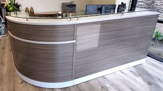 Reception Desk Design  L Shaped Receptionist Counter with Glass Top