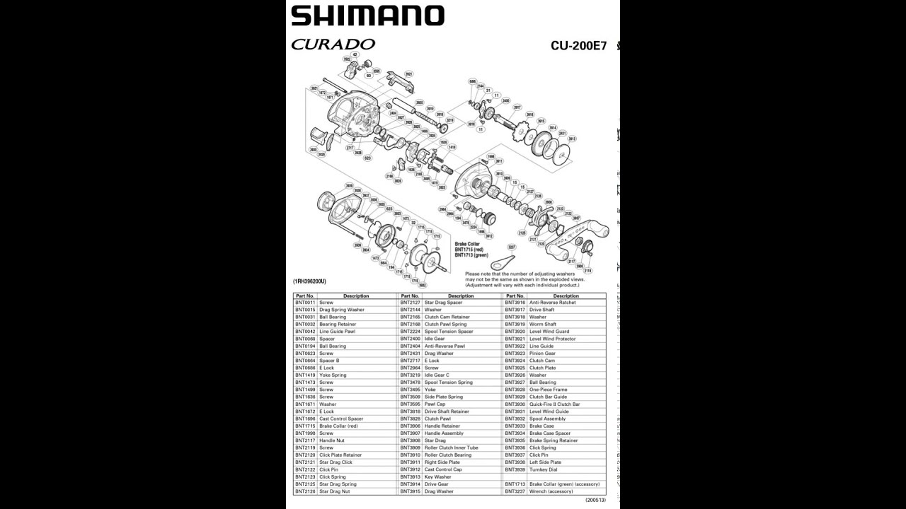 shimano curado 200 E7 manual despiece. catalog parts reel 