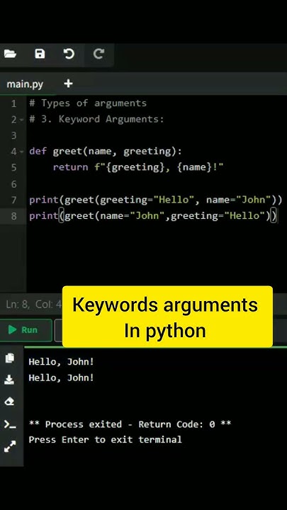 Types of arguments | keywords arguments in python #python - YouTube