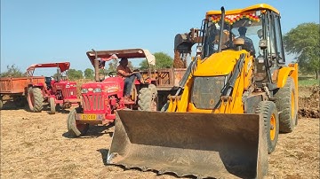 JCB 3dx Working with Loading Mud Trolley with Mahindra 275 Eicher 485 Mahindra 295 Jcb and Tractors