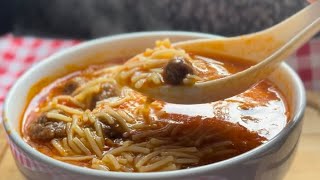 طريقة عمل شوربة كفتة بالطماطم و شعرية  ||MEAT BALLS soup recipe