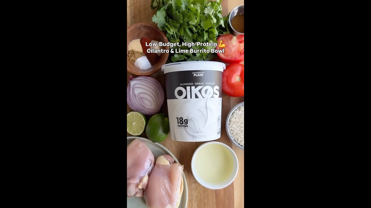 We made a high protein, low budget Cilantro & Lime burrito bowl!