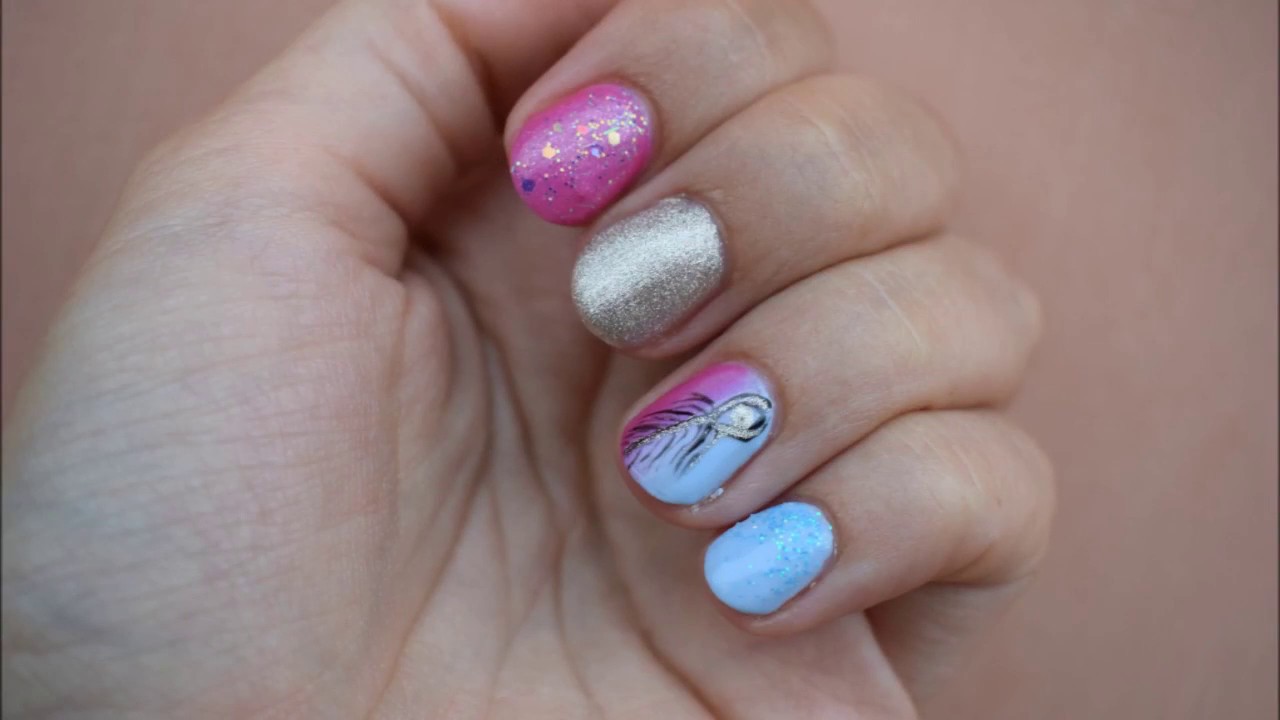 Copertura Gel Unghie Naturali Oro Rosa E Turchese Youtube