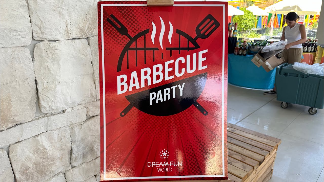 Dream fun world hotel. BBQ party during lunch at the main pool