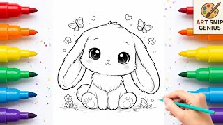 Cute Rabbit Coloring Page Tutorial For Kids | Learning Colors With Markers ✨